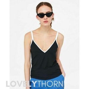ZARA // black with white piping tank top